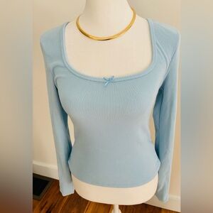 Light Blue Long Sleeve Ribbed Top